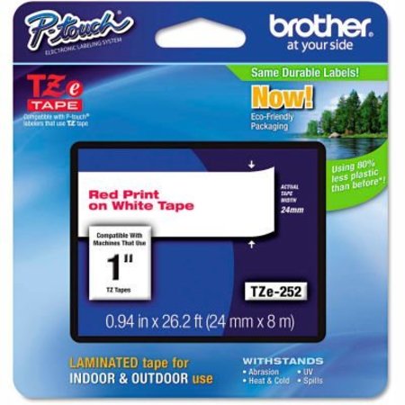 BROTHER Brother® P-Touch® TZe Labeling Tape, 1"W, Red on White TZE252